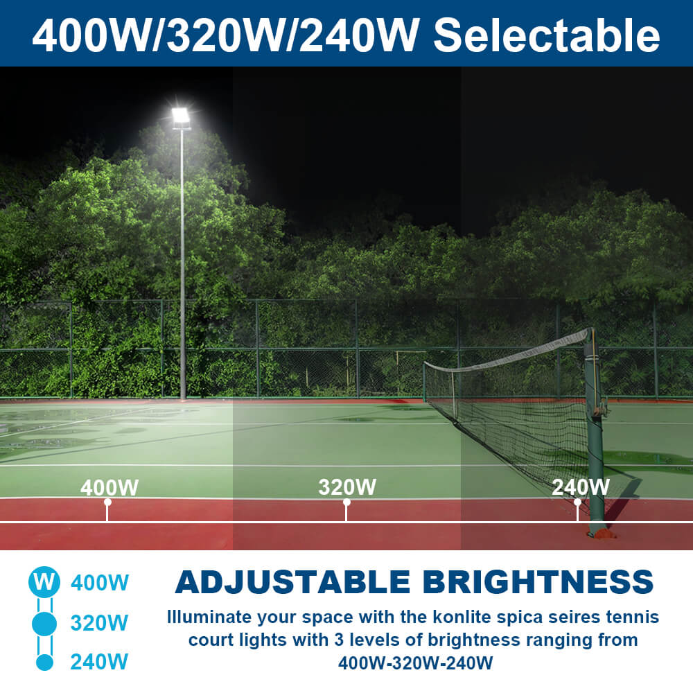 Konlite Spica 400W LED Sports Light - Tennis Court Light - Dark Bronze - Wide Asymmetric - 3 Wattage Selectable - 69,600lm Max - 5000K - 1000W Equal