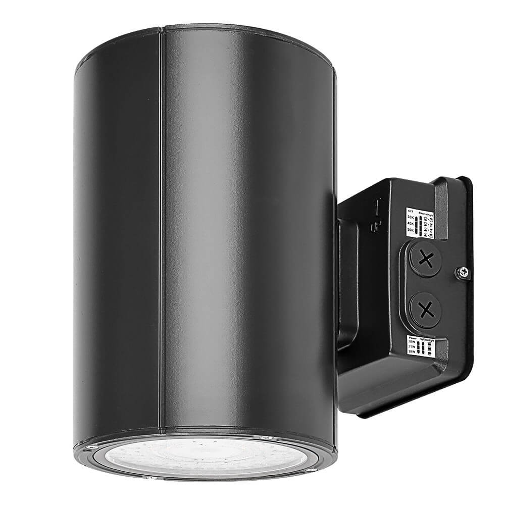 Black Finish Outdoor Wall Sconce - 38W/31W/19W Selectable - up to 5,600 Lumens - 3 CCT Selectable - 120-277V - Photocell with Cap