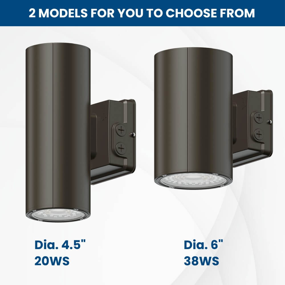 Black Finish Outdoor Wall Sconce - 38W/31W/19W Selectable - up to 5,600 Lumens - 3 CCT Selectable - 120-277V - Photocell with Cap