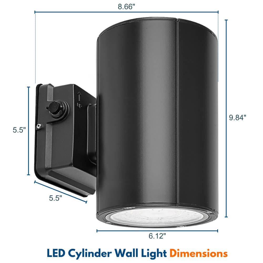Black Finish Outdoor Wall Sconce - 38W/31W/19W Selectable - up to 5,600 Lumens - 3 CCT Selectable - 120-277V - Photocell with Cap
