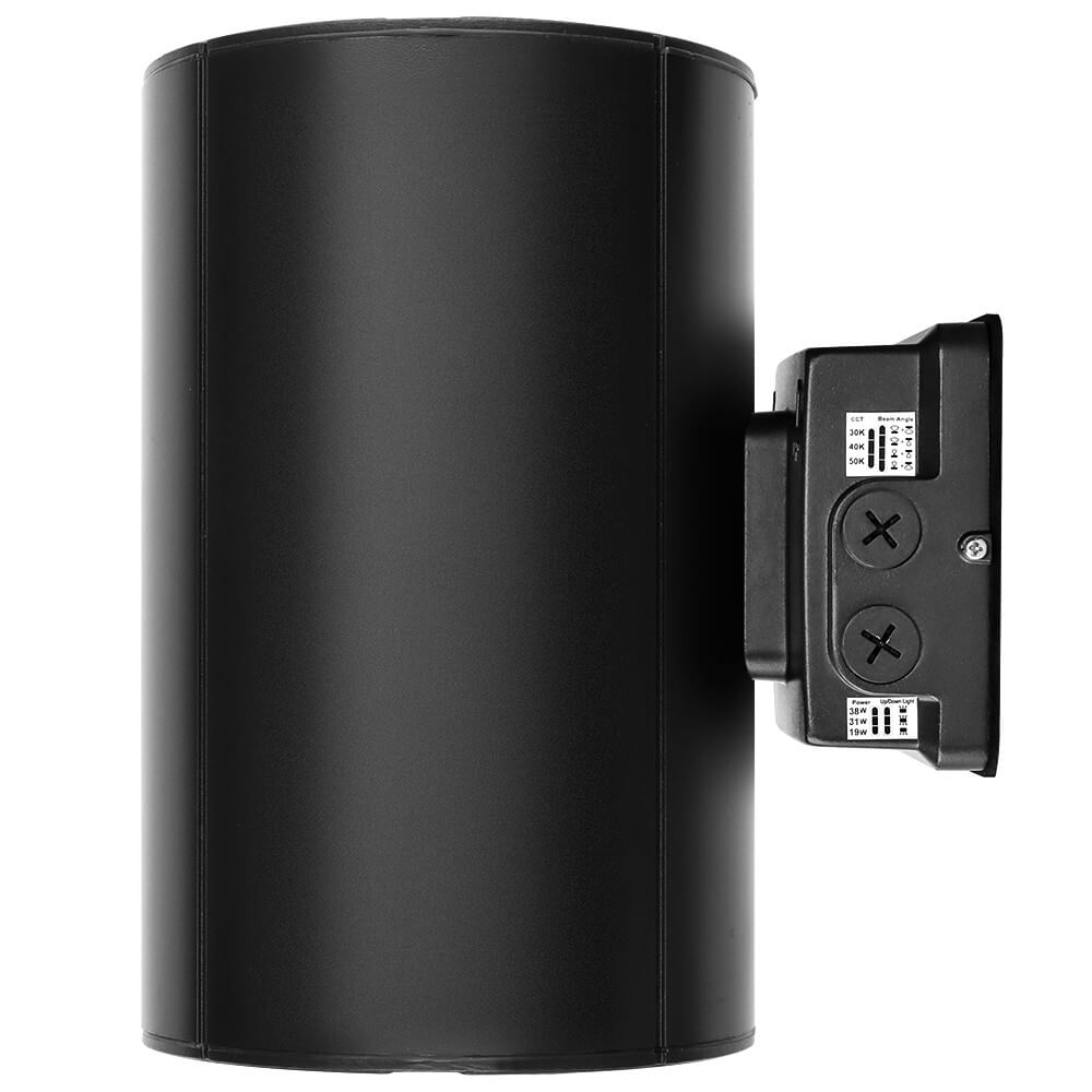 Black Finish Outdoor Wall Sconce - 38W/31W/19W Selectable - up to 5,600 Lumens - 3 CCT Selectable - 120-277V - Photocell with Cap