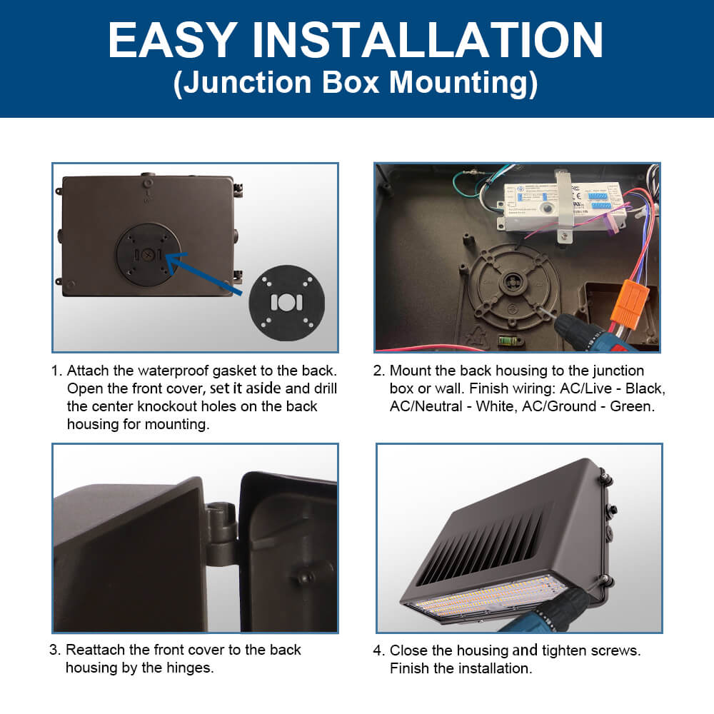 Full Cutoff LED Wall Pack - 63W/45W/30W Selectable - Up to 10,217 Lumens - 3 CCT Selectable - 120-277V - 250W Equal