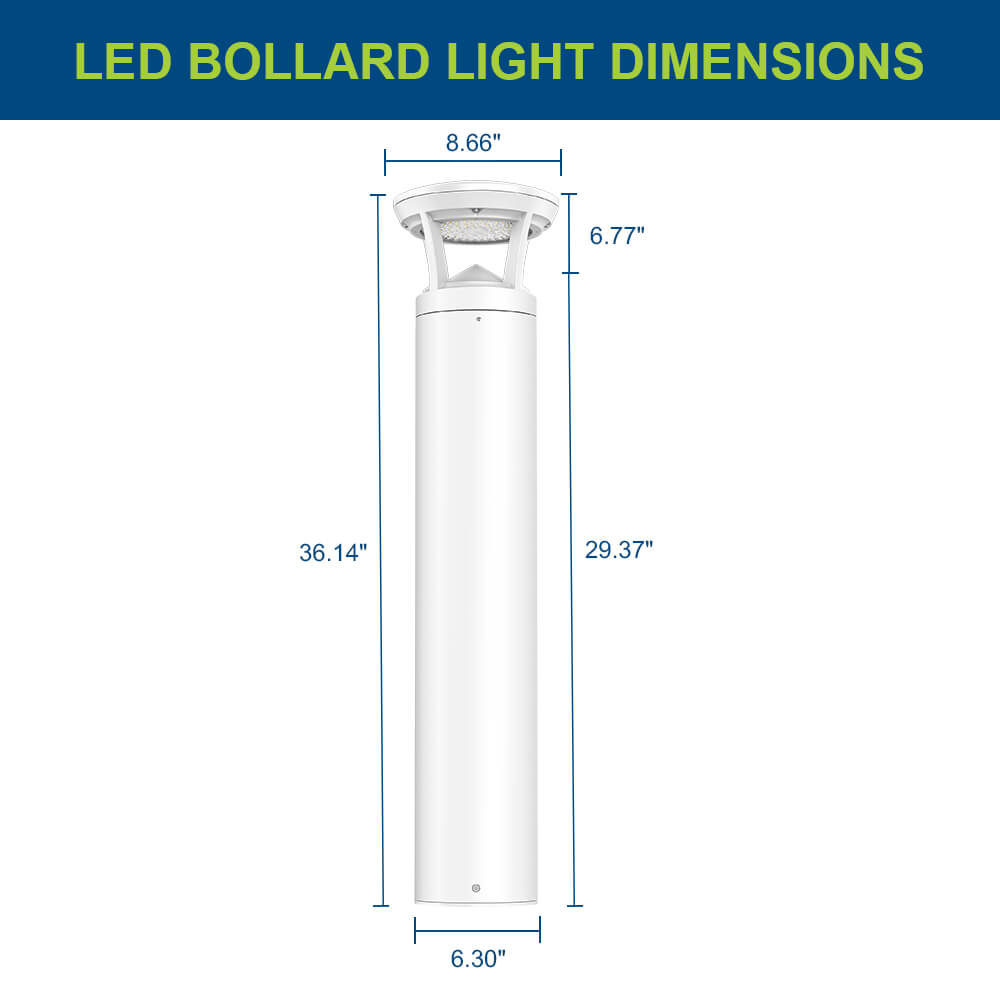 3 FT. Konlite White LED Bollard Light - 3,000 Lumens - 3 Watts Selectable - 3 CCT Selectable - 120-277V - 100W Equal