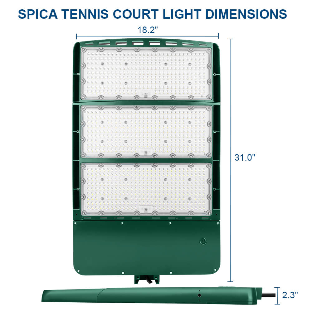 Konlite Spica 600W LED Sports Light with Slipfitter - Hunter Green - Tennis Court Light - Wide Asymmetric - 3 Wattage Selectable - 103,800lm Max - 5000K - 1500W Equal