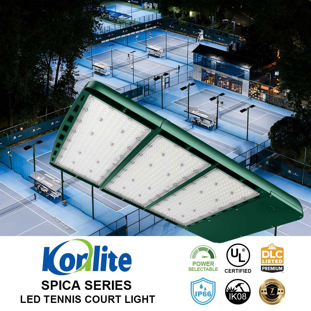 Konlite Spica 600W LED Sports Light with Slipfitter - Hunter Green - Tennis Court Light - Wide Asymmetric - 3 Wattage Selectable - 103,800lm Max - 5000K - 1500W Equal