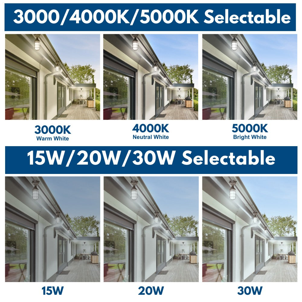Vapor Tight LED Light Fixture - Jelly Jar Light - 30/20/15W - 3,480 lumens - 50K/40K/30K Selectable - 120-277V - 150w Equal