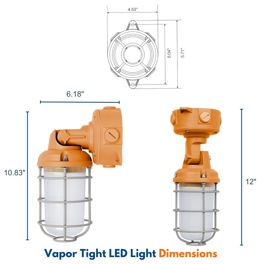 Vapor Tight LED Light Fixture - Jelly Jar Light - 30/20/15W - 3,480 lumens - 50K/40K/30K Selectable - 120-277V - 150w Equal