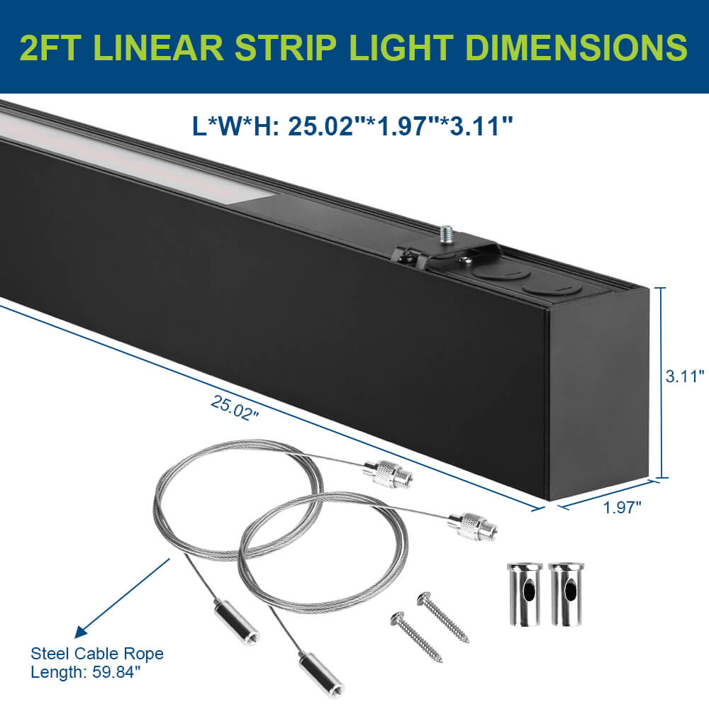 2 FT Black LED Architectural Linear Light - 3180 LM - Wattage Selectable - Kelvin 3500-4000-5000K