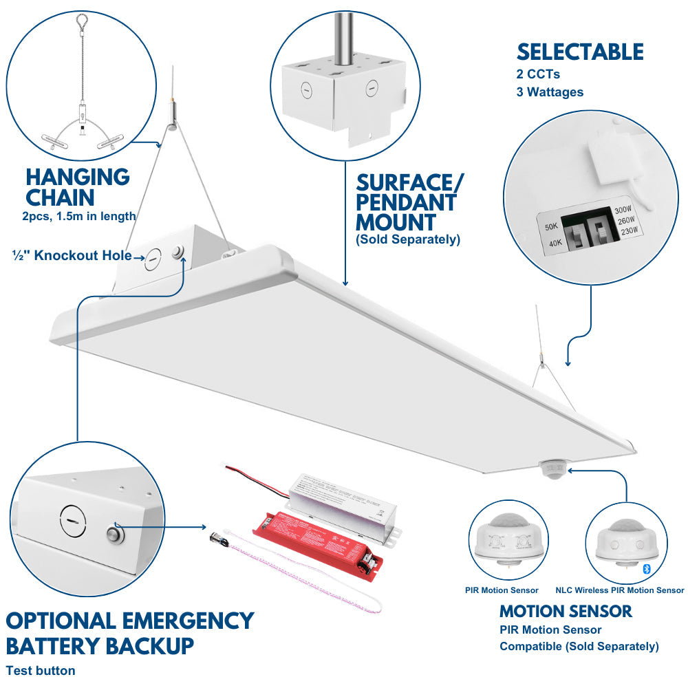 ALTA LED High Bay Light - 4FT - 300W/260W/230W - 47,500 Lumens - 5000K/4000K Selectable - 120-277V - 1000W Equal