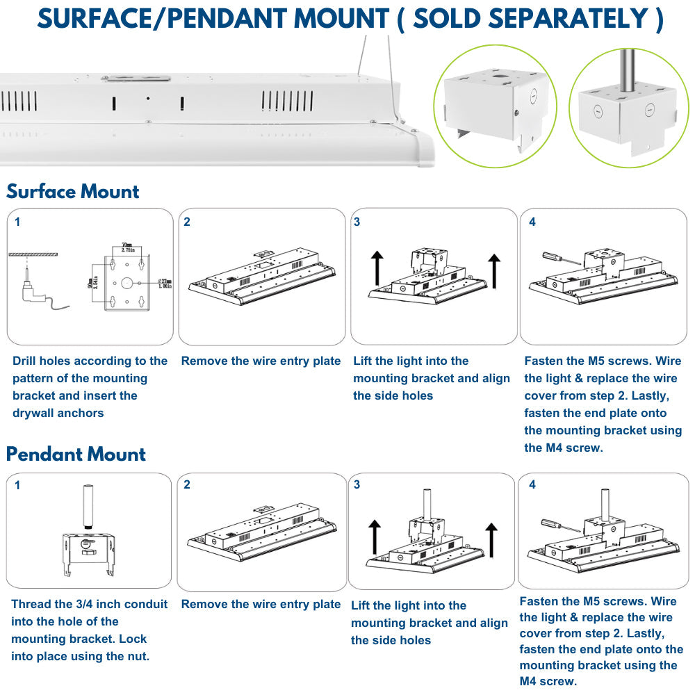 ALTA LED High Bay Light - 4FT - 277-480V - 225W/195W/175W - 37,600 Lumens - 5000K/4000K Selectable - 600W Equal