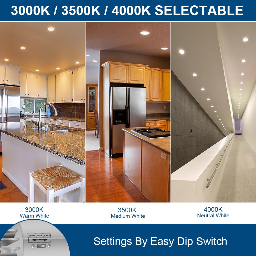 20W LED Recessed Downlight with Round Trim - 2200 LM - 5000K/4000K/3000K Selectable - Watts Selectable