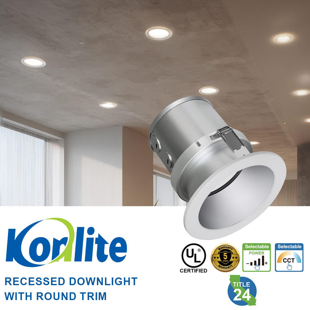 20W LED Recessed Downlight with Round Trim - 2200 LM - 5000K/4000K/3000K Selectable - Watts Selectable