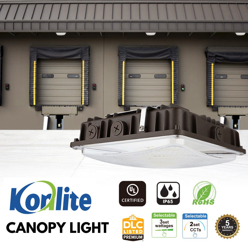 LED Canopy Light with Emergency Battery Backup - 63W/45W/30W Selectable - 5000K/4000K - 9,360 LM - Dimmable - 120-277V - 150W Equal