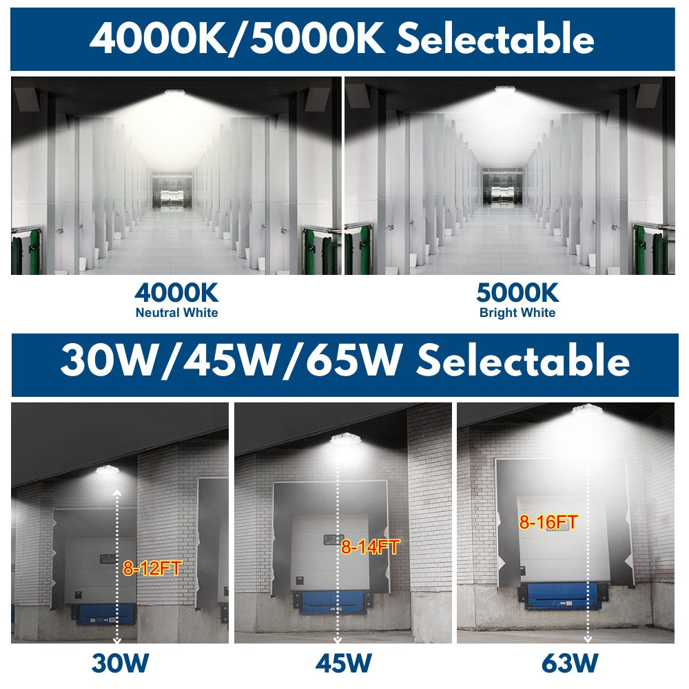LED Canopy Light - White - 63W/45W/30W Selectable - 5000K/4000K - 9,360 LM - Dimmable - 120-277V - 150W Equal