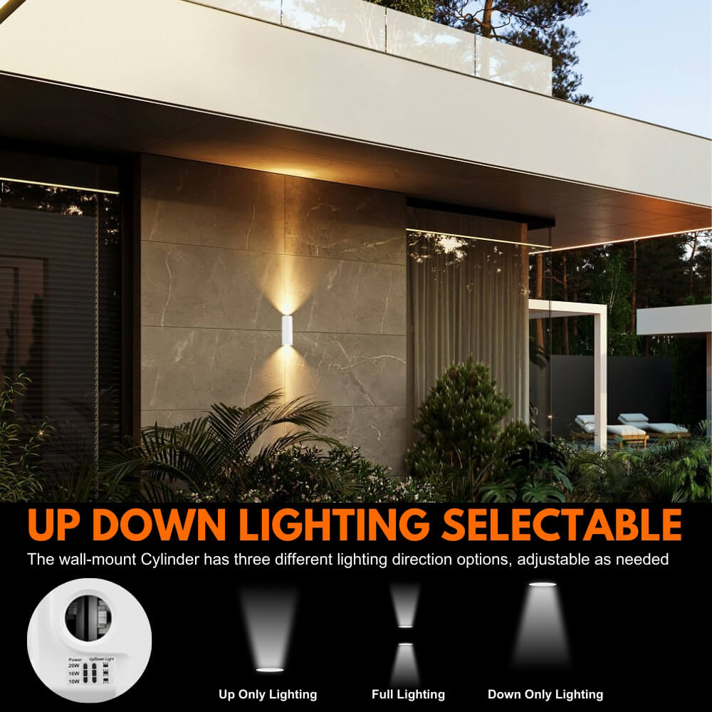 White LED Wall Sconce - 20/16/10W Selectable - up to 2,900 Lumens - 3 CCT Selectable - 120-277V - Photocell with Cap