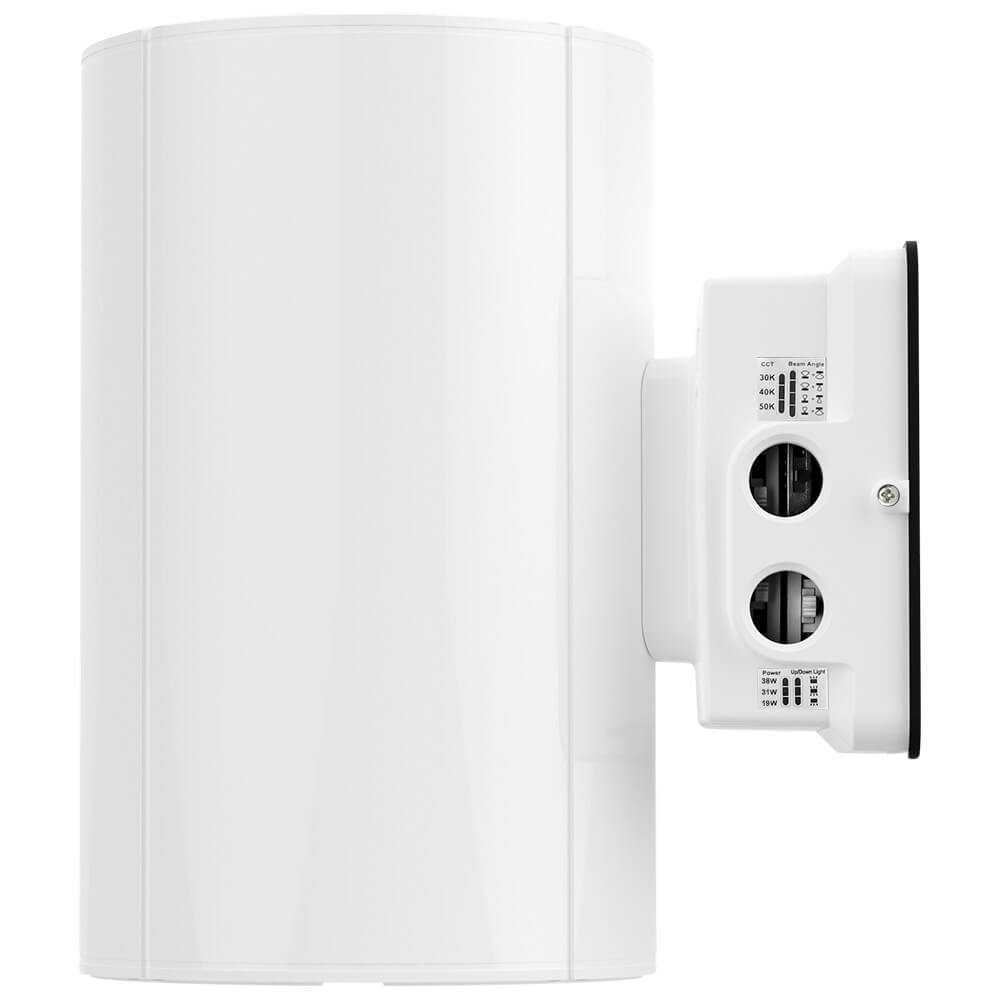 White Outdoor Wall Sconce - 38W/31W/19W Selectable - up to 5,600 Lumens - 3 CCT Selectable - 120-277V - Photocell with Cap