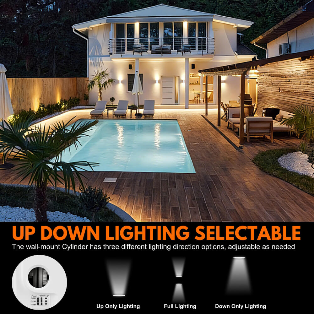 White Outdoor Wall Sconce - 38W/31W/19W Selectable - up to 5,600 Lumens - 3 CCT Selectable - 120-277V - Photocell with Cap