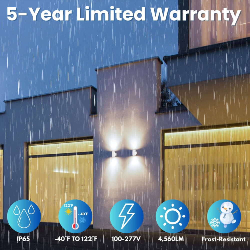 White Outdoor Wall Sconce - 38W/31W/19W Selectable - up to 5,600 Lumens - 3 CCT Selectable - 120-277V - Photocell with Cap