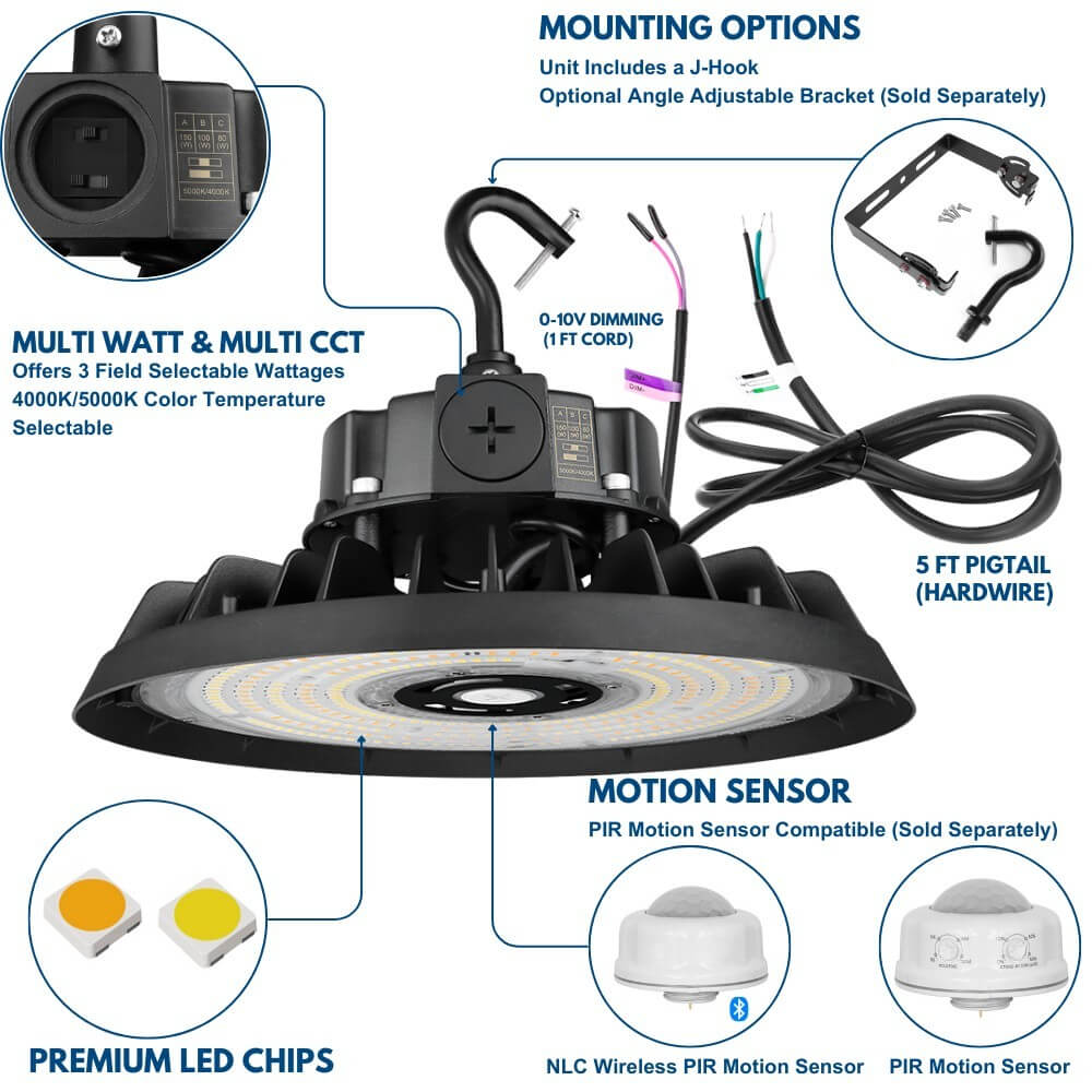 EcoMAX Round UFO LED High Bay Light -150W/100W/80W -120-277V - 23,250 Lumens - 5000K/4000K - 400W Equal