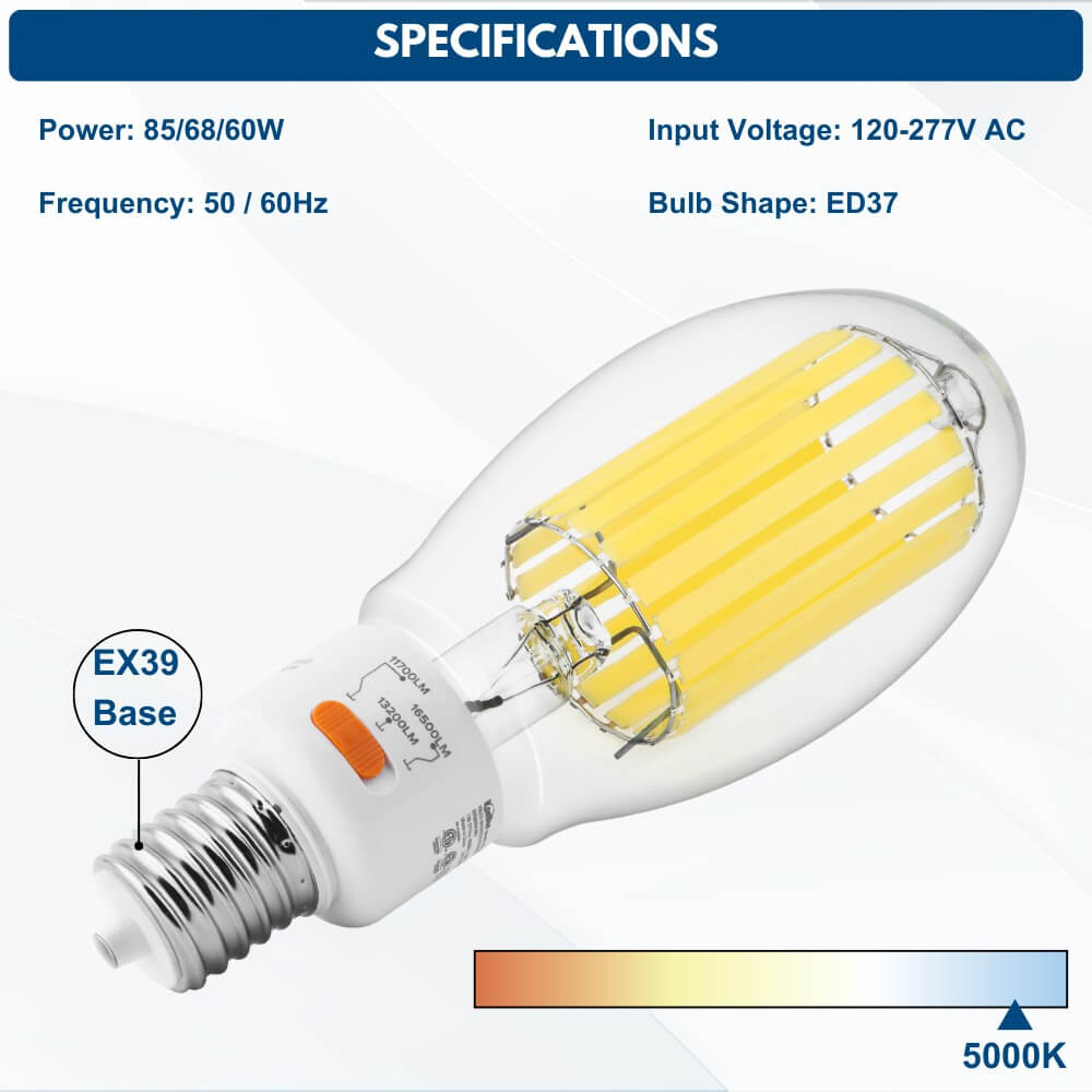 High Lumen LED Filament Bulb - 85W/68W/60W - 16,500LM - 5000K - 450W HID Retrofit Lamp Equivalent