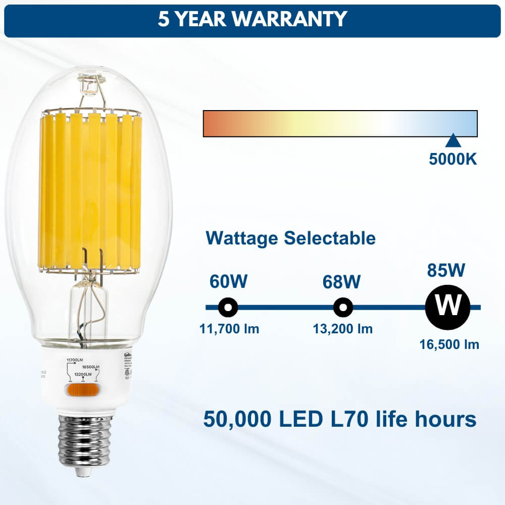 High Lumen LED Filament Bulb - 85W/68W/60W - 16,500LM - 5000K - 450W HID Retrofit Lamp Equivalent