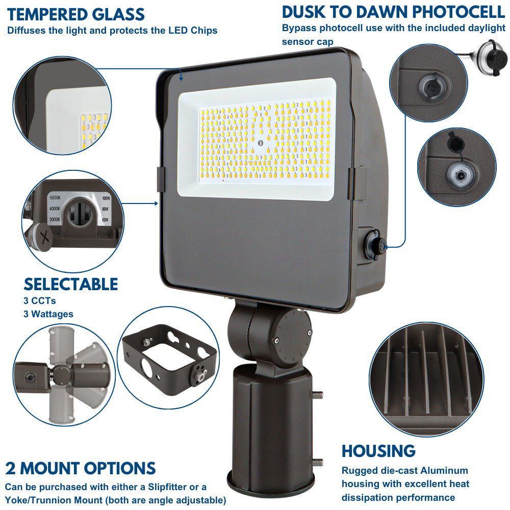 NAVI LED Flood Light - 108W/90W/63W - 17,200 lumens - 5000K/4000K/3000K - 120-277V - 320W Equal