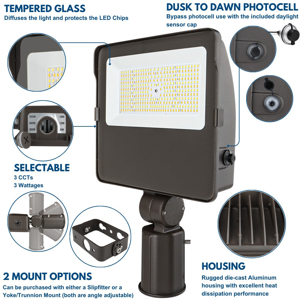NAVI LED Flood Light - 155W/125W/90W - 23,500 lumens - 5000K/4000K/3000K - 120-277V - 400W Equal