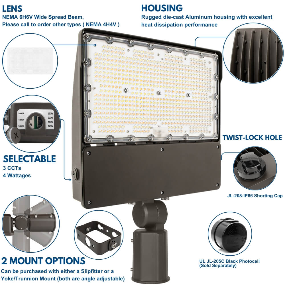 NAVI LED Flood Light - 250W/200W/150W/125W - 277-480V - 46,500 lumens - 5000K/4000K/3000K - 1000W Equal