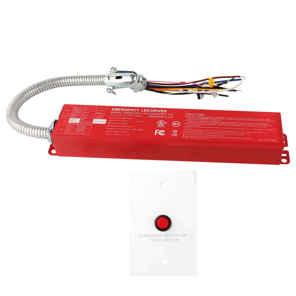 LED Emergency Backup Driver - 25W Constant Power - 100-277 Vac Input - 170Vdc Output