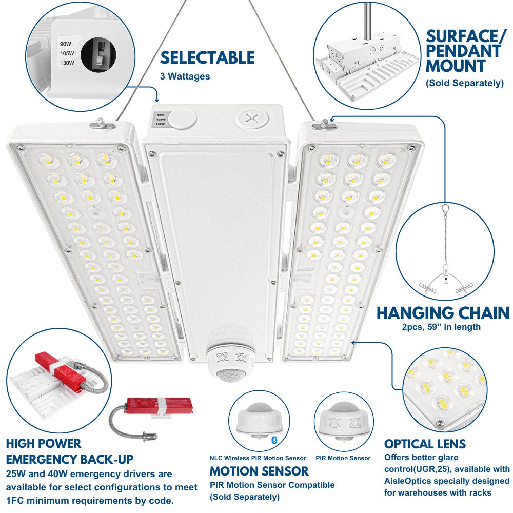 PAVO I LED Bay Light - 130W/105W/90W - 20,020 lumens - 120-277V - 5000K/4000K - 320W Equal