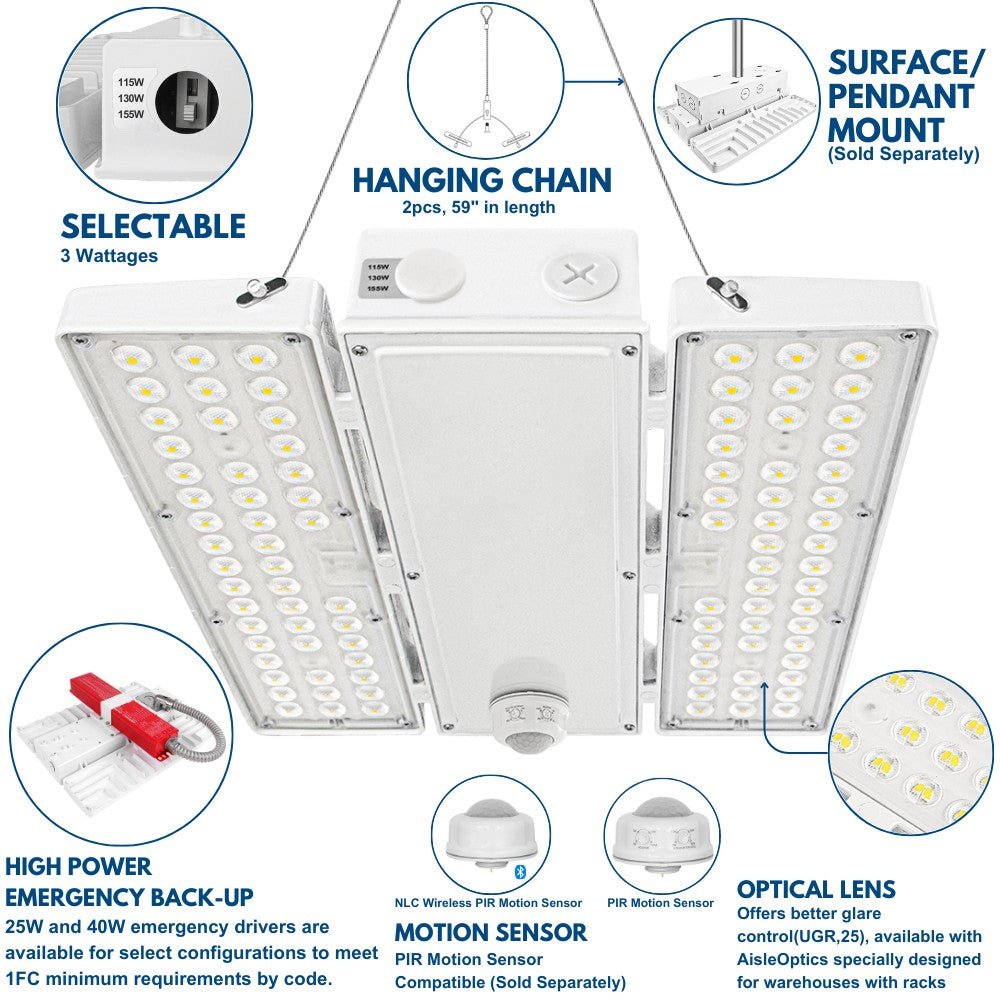 PAVO II LED High Bay Light - 155W - 3 Watts Selectable - 22,750 Lumens - 277-480V - 5000K/4000K Selectable - 400W Equal