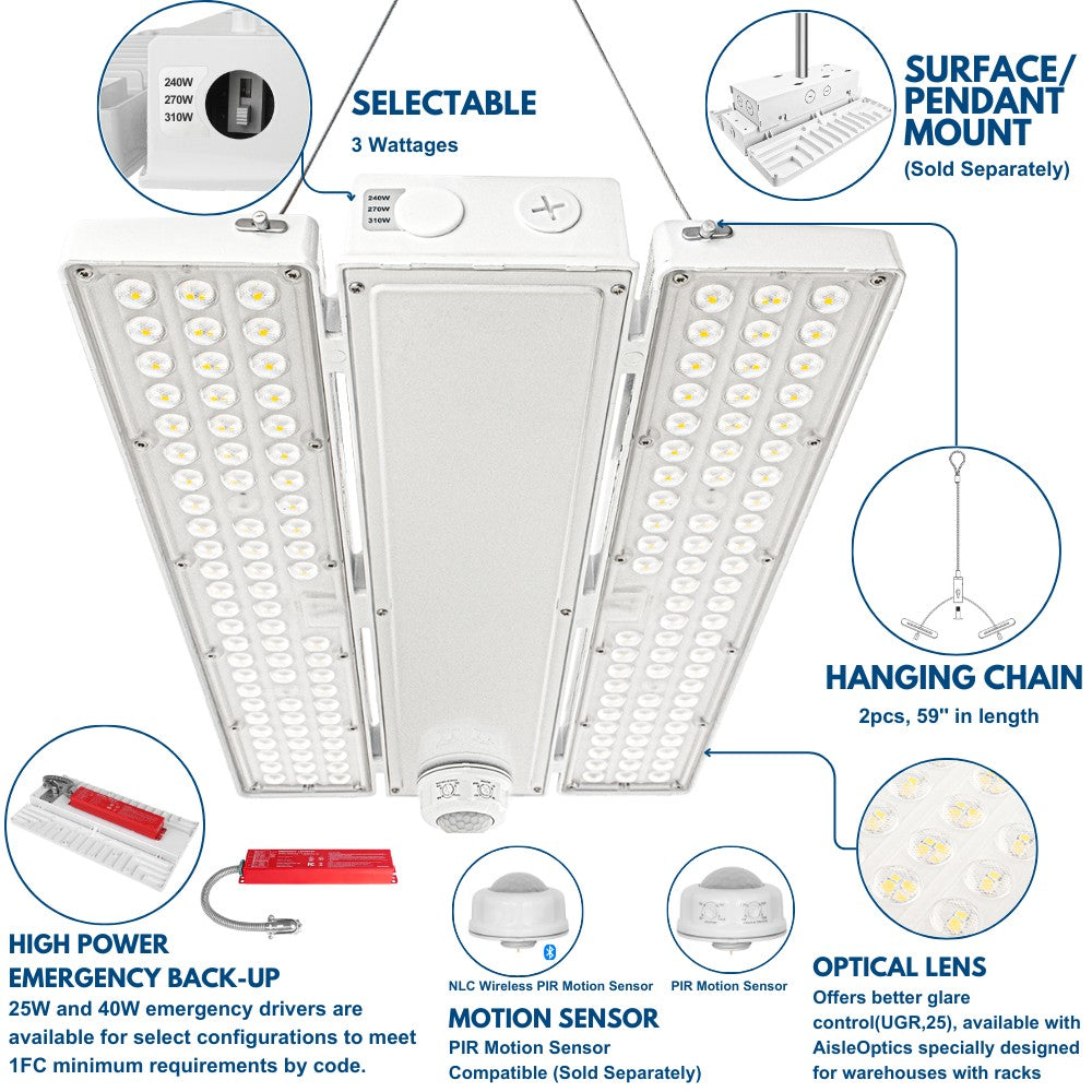PAVO IV LED High Bay Light - 310W/270W/240W -5000K/4000K - up to 46,000 lumens - 277-480V - 1000W Metal Halide Equal