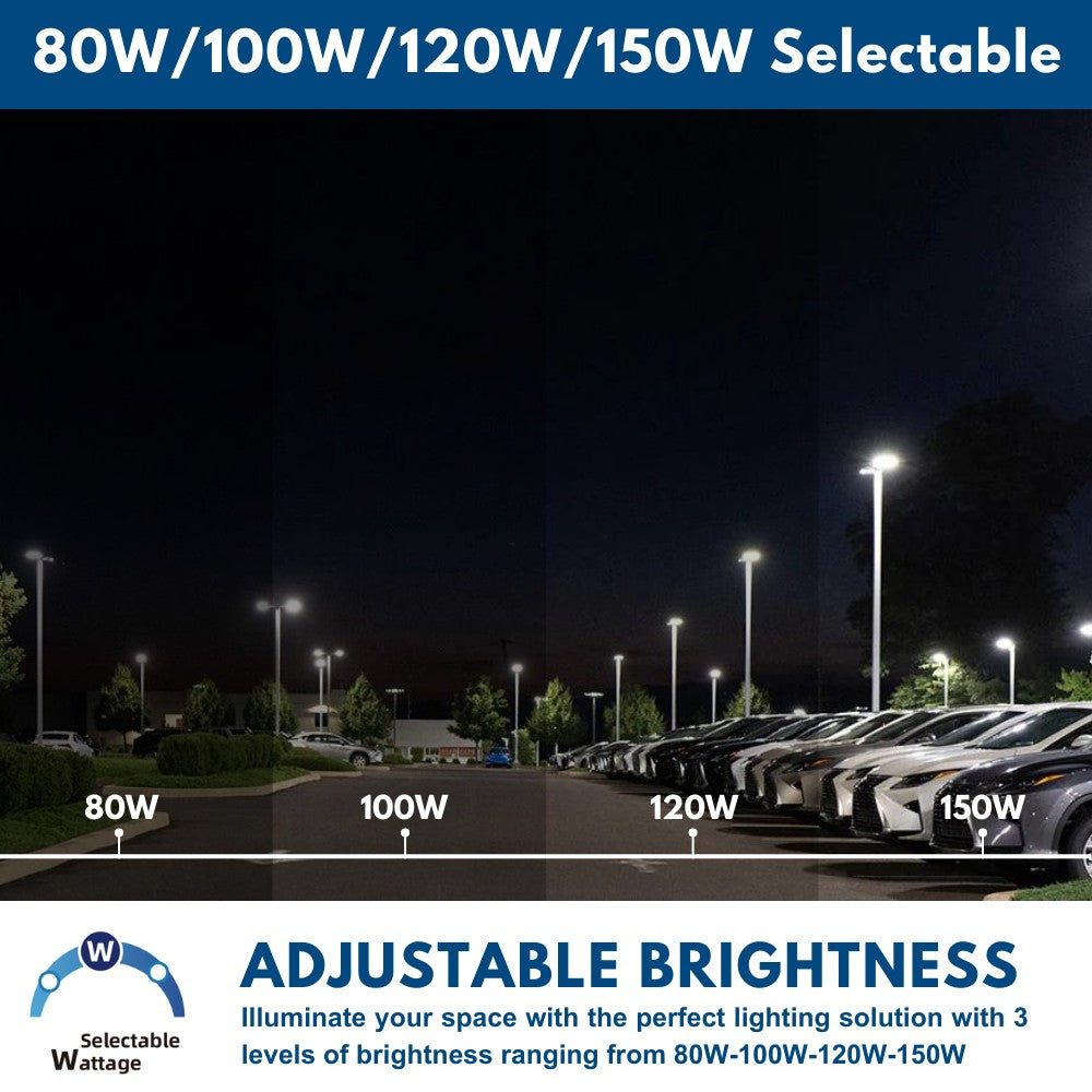Vela I LED Parking Lot Light - White Finish - 150W/120W/100W/80W Selectable - 3 CCT Selectable - Up to 23,000 Lumens - Type III - 120-277V - 400W Equal