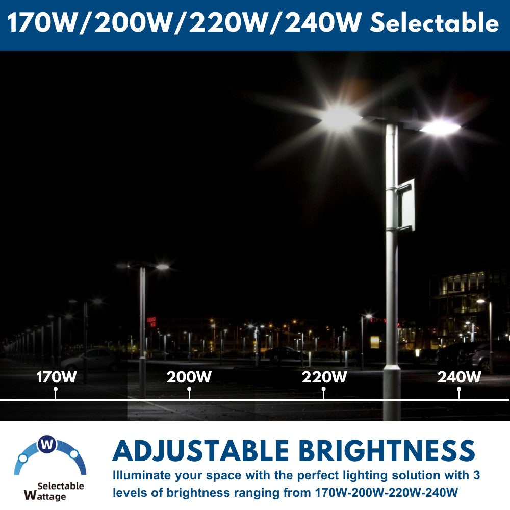 Vela II LED Parking Lot Light - Black Finish - 240W - 34,888 Lumens - 4 Watts Selectable - 3 CCT - Type III - 120-277V - 750W Equal