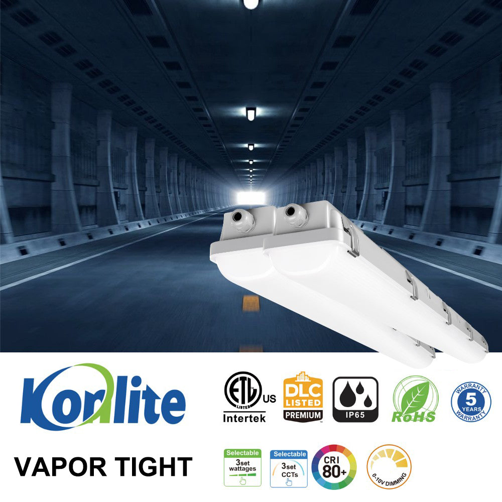 4ft Vapor Tight LED Light Fixture - Pack of 2 - 50/40/30W - 6,500 lumens - 50K/40K/30K Selectable - 120-277V