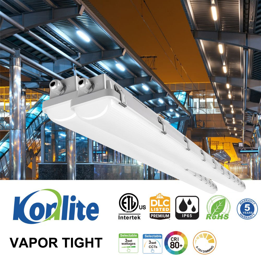 8ft Vapor Tight LED Light Fixture - Pack of 2 - 80/70/60W - 10,500 lumens - 50K/40K/30K Selectable - 120-277V