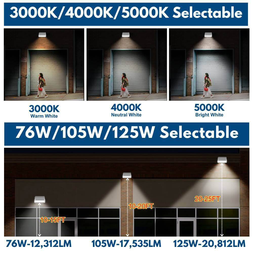 Full Cutoff LED Wall Pack - White Finish - 125W/105W/76W Selectable - Up to 20,812 Lumens - 3 CCT Selectable - 120-277V - 400W Equal