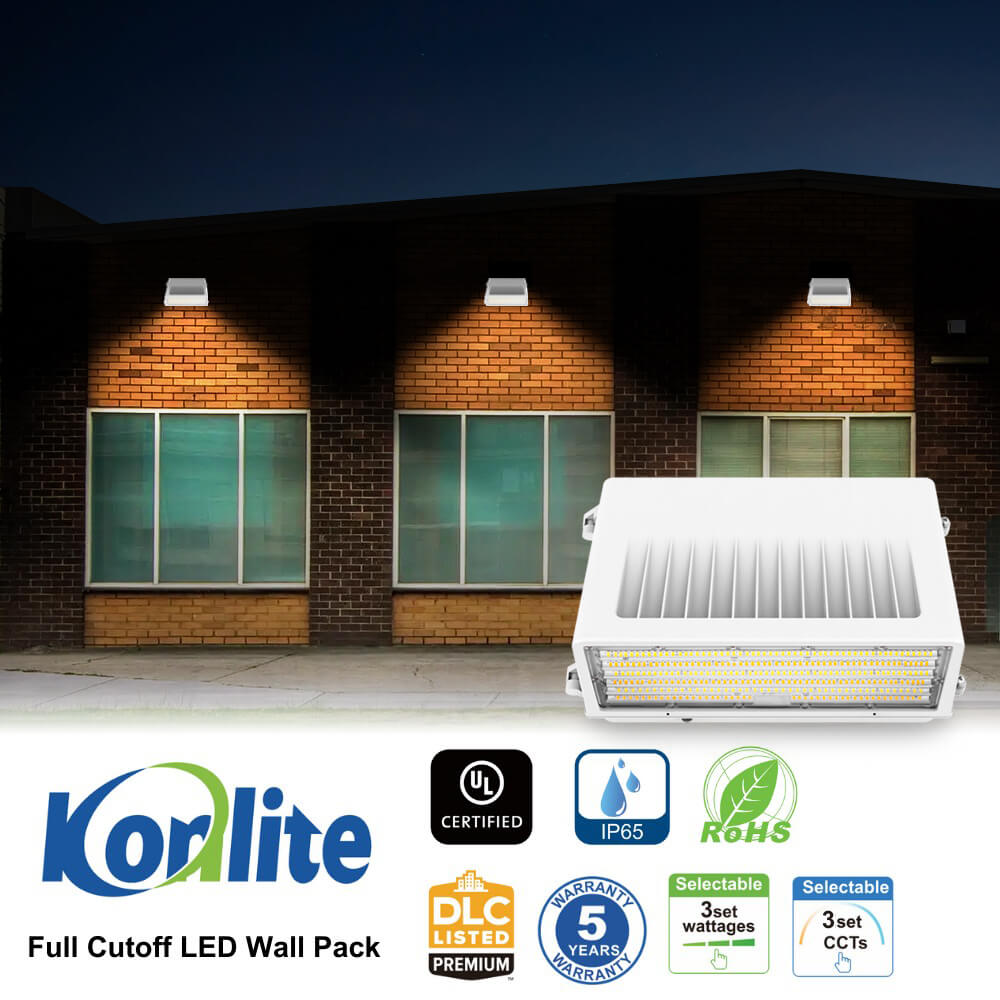 Full Cutoff LED Wall Pack - White Finish - 125W/105W/76W Selectable - Up to 20,812 Lumens - 3 CCT Selectable - 120-277V - 400W Equal