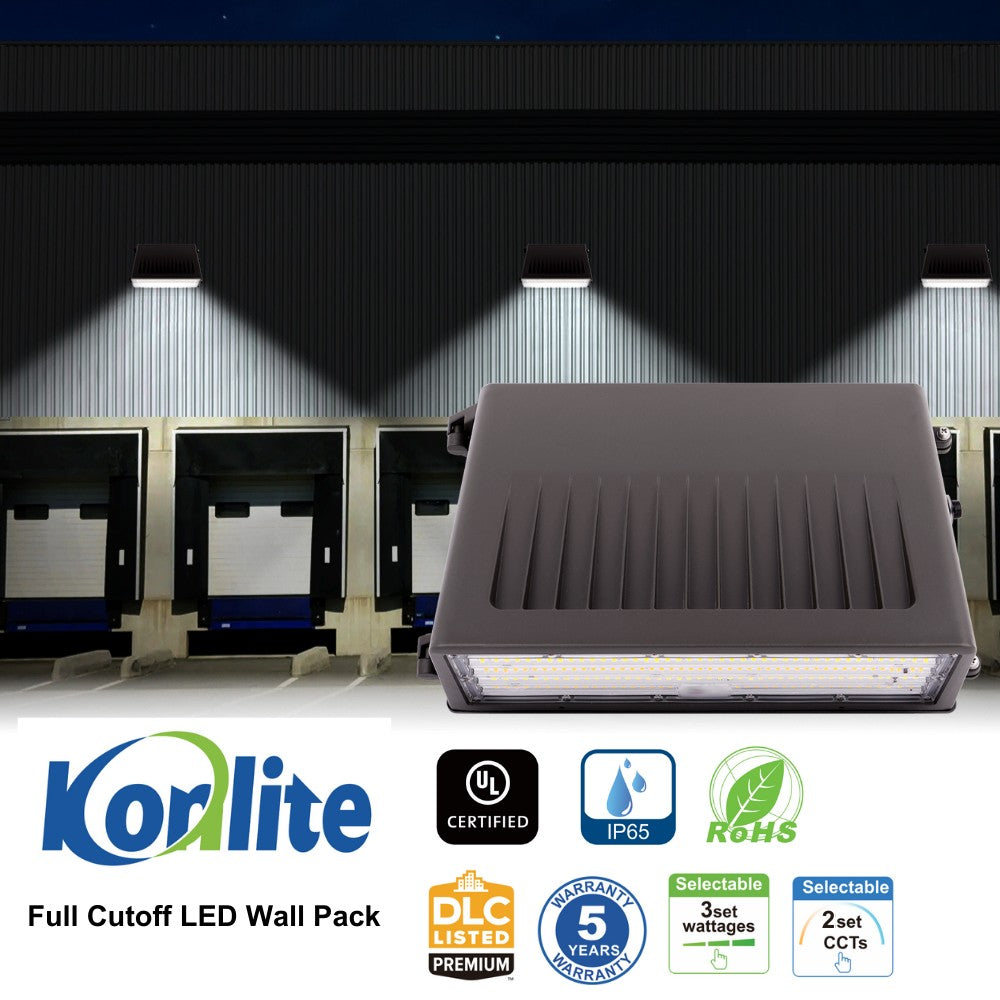Full Cutoff LED Wall Pack - 63W/45W/30W Selectable - Up to 10,217 Lumens - 3 CCT Selectable - 120-277V - 250W Equal