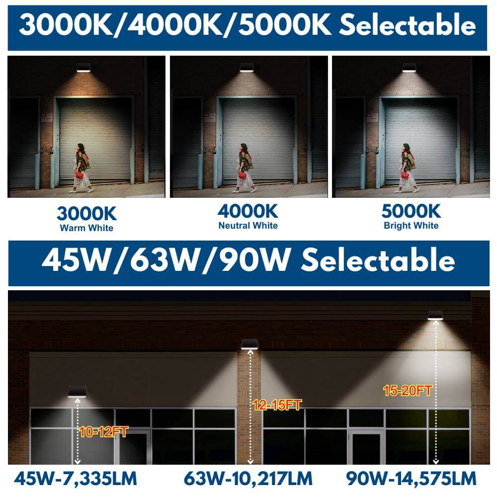 Full Cutoff LED Wall Pack - 90W/63W/45W Selectable - 14,900 Lumens - 3 CCT Selectable - 120-277V - 320W Equal