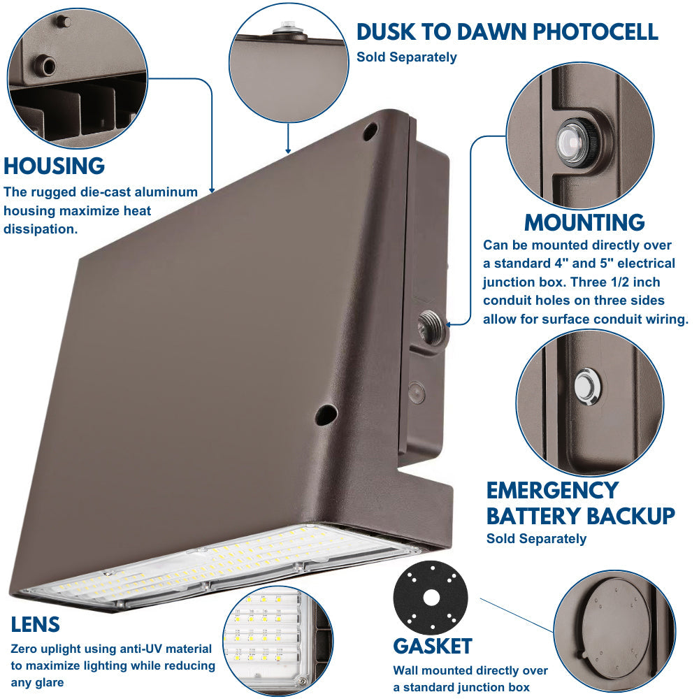 Full Cutoff LED Wall Pack - 65W - 9,800 Lumens - 5000K - 120-277V - 250W Equal