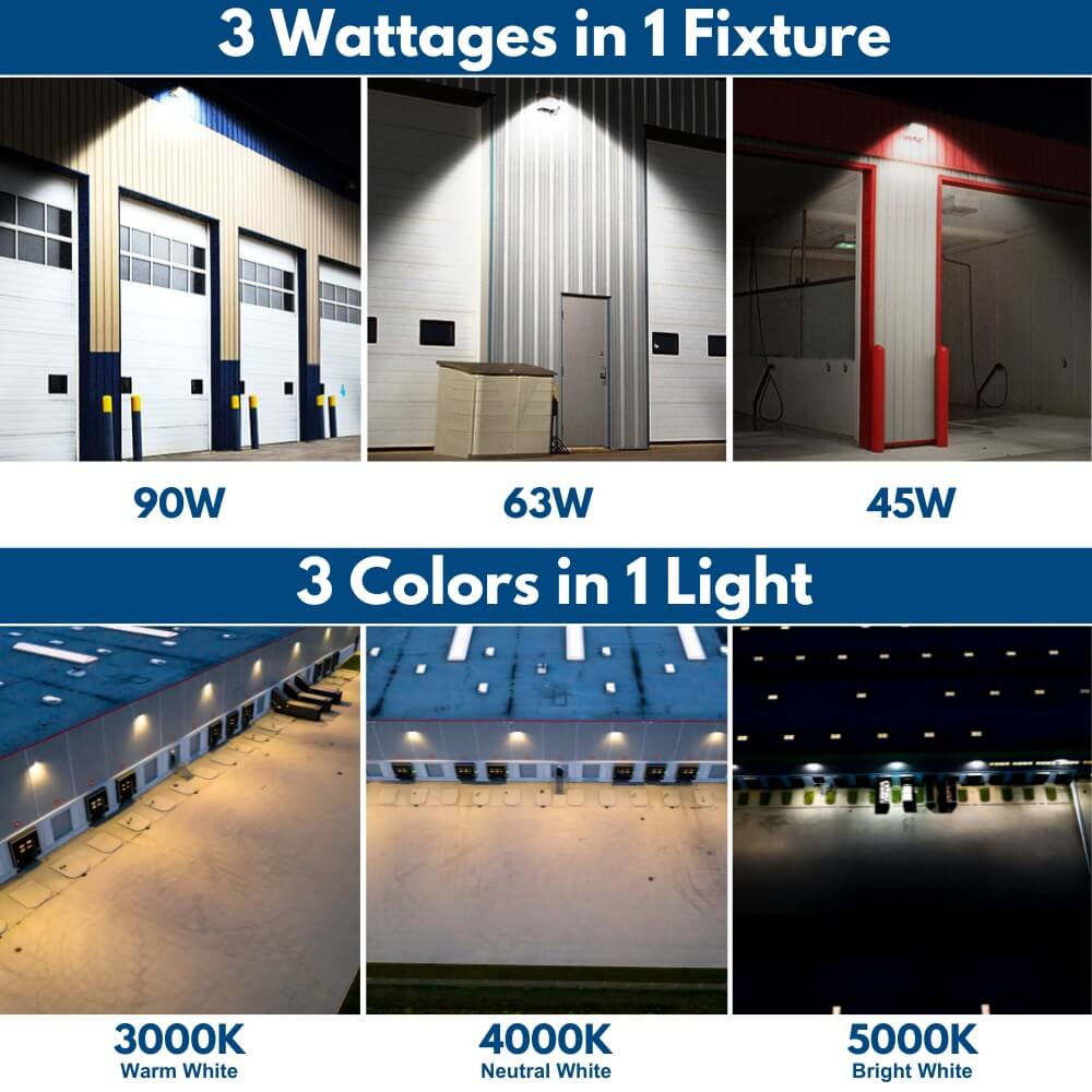 Konlite KWPT LED Wall Pack Light - 90W/76W/45W Selectable- 12,900 lumens - 5000K/4000K/3000K - Dimmable - 120-277V - 320W Equal
