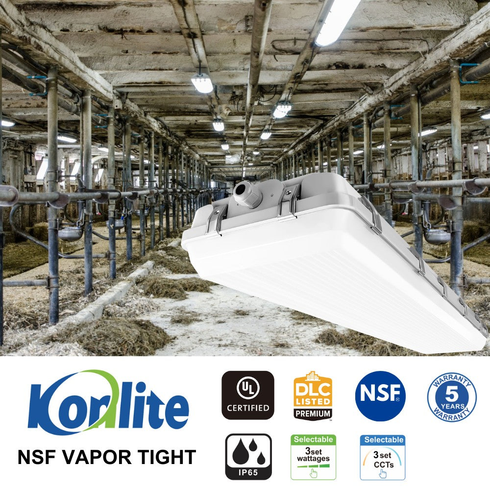 NSF 4ft Vapor Tight LED Light Fixture - 165/135/105W - 27,400 lumens - 5000K/4000K/3500K Selectable - 120-277V