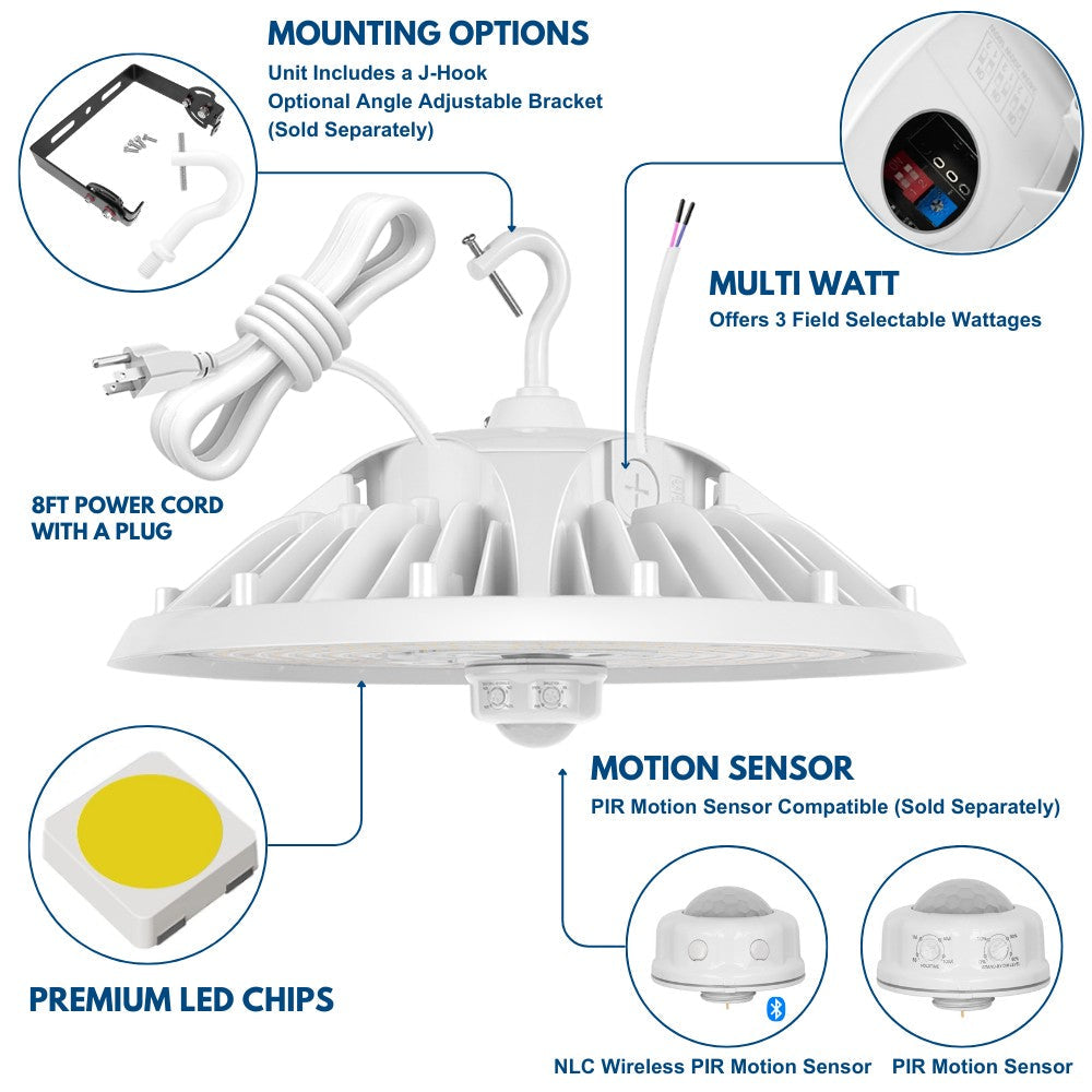 MAX Round LED High Bay Light - White - 240W/200W/180W Selectable - 36000 Lumens - 5000K - 1000W Equal