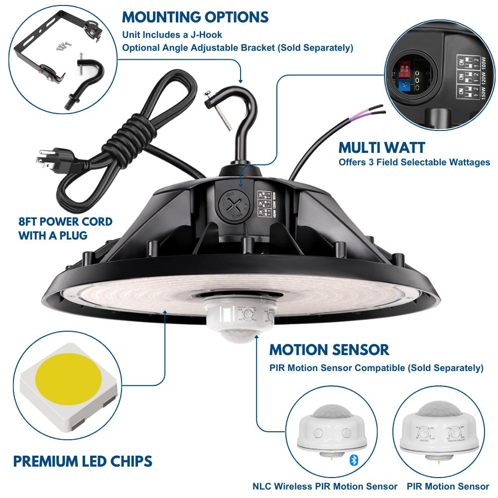 MAX UFO LED Bay Light - 5000K - 150W/120W/100W Selectable - 23,500LM - 120-277V - 400W Equal
