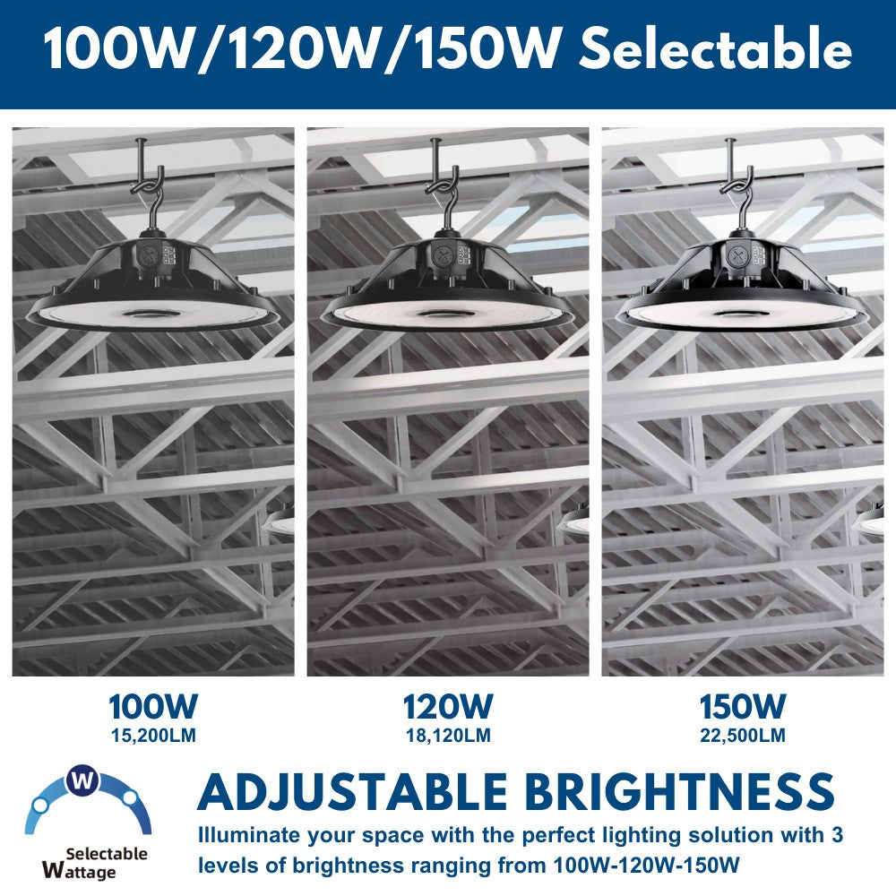 MAX UFO LED Bay Light - 5000K - 150W/120W/100W Selectable - 23,500LM - 120-277V - 400W Equal