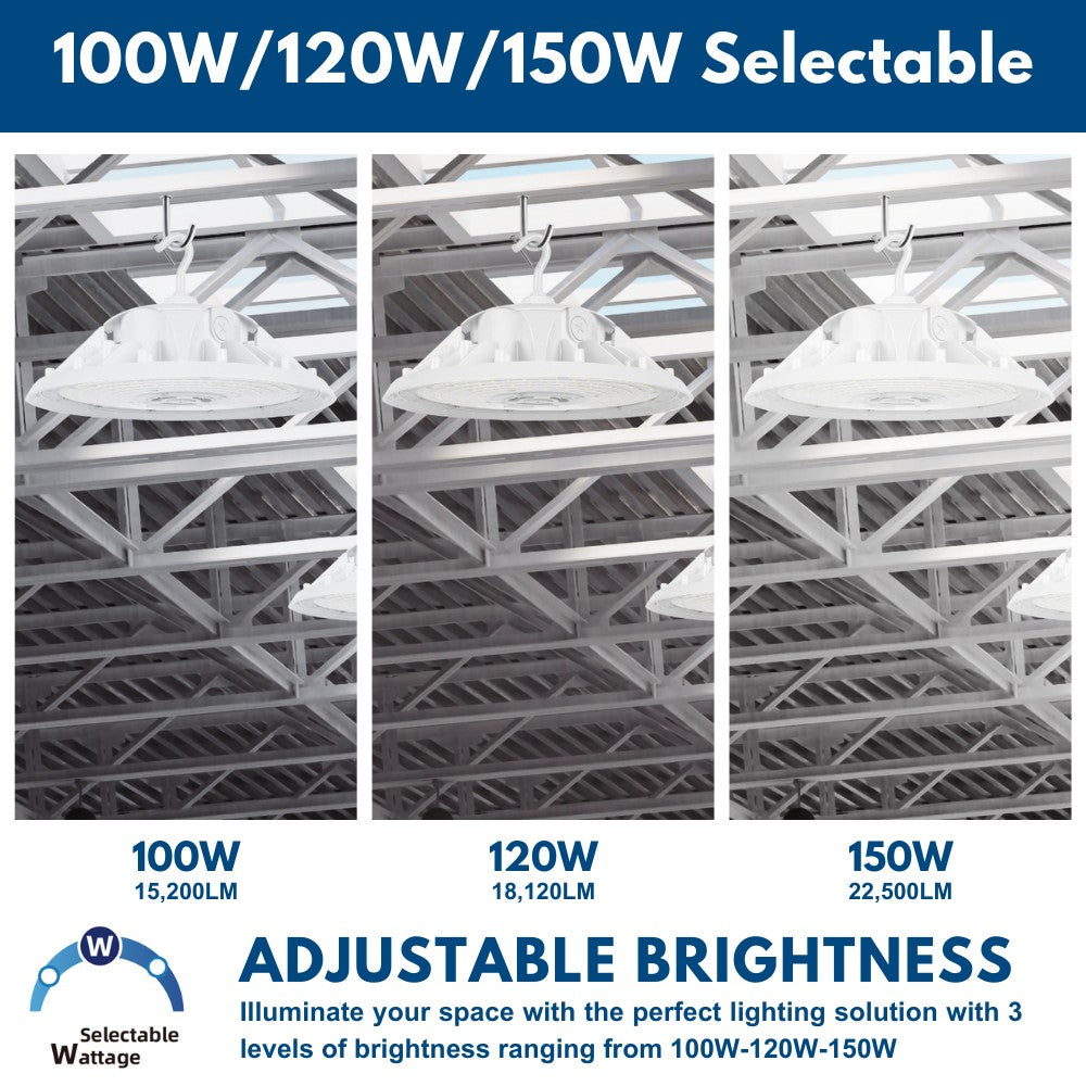MAX UFO LED Bay Light - White - 150W - 3 Watts Selectable - 23,550LM - 5000K - 400W Equal
