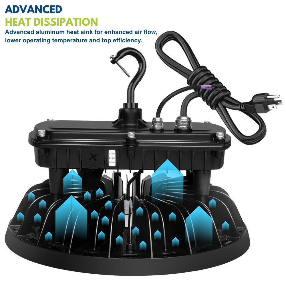 MAX Round UFO LED Bay Light - 310W/270W/240W Selectable - 46500 Lumens - 5000K - 1000W Equal