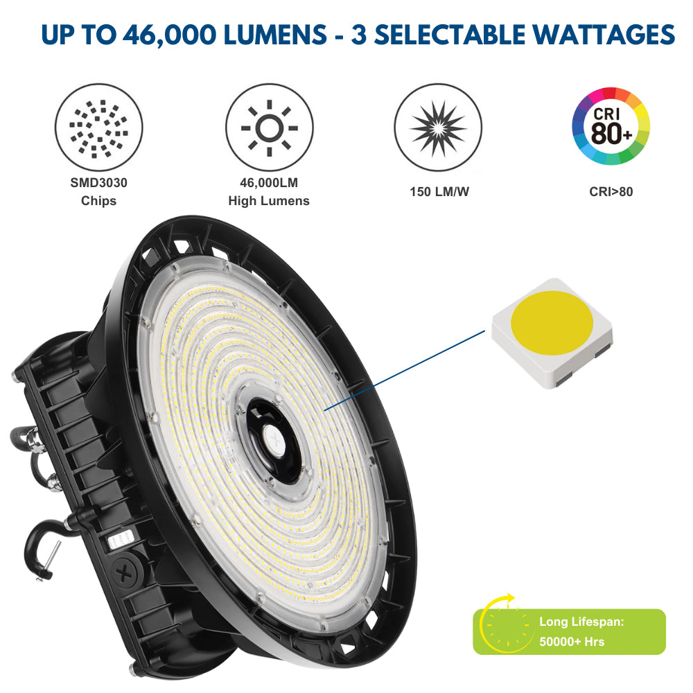 MAX Round UFO LED Bay Light - 277-480V - 310W - 46500 Lumens - 5000K - 1000W Equal