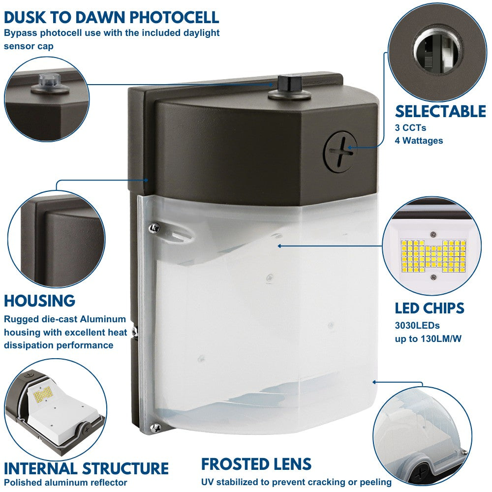Konlite LED Wall Pack - 25W/15W/10W/8W - 3,250 Lumens - 5000K/4000K/3000K - 120-277V - 70W Equal